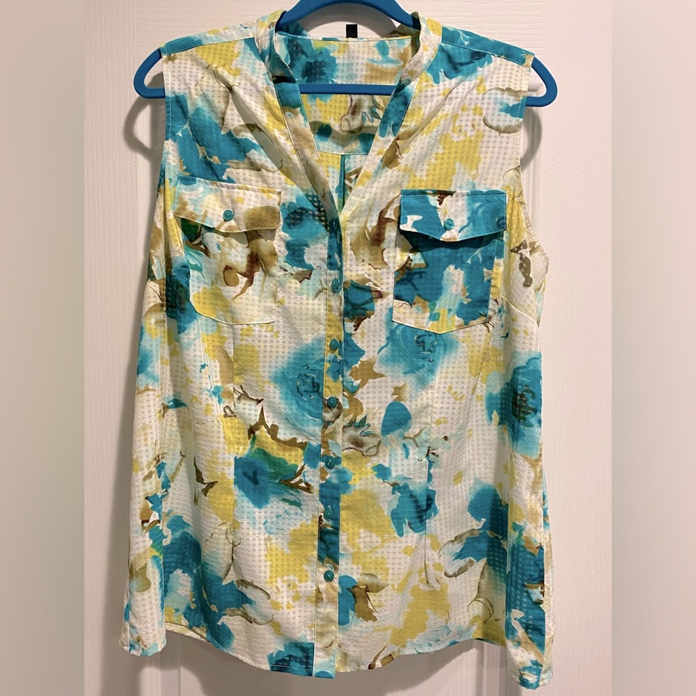 NOTATIONS TEAL/WH TANK BLOUSE (A-19)